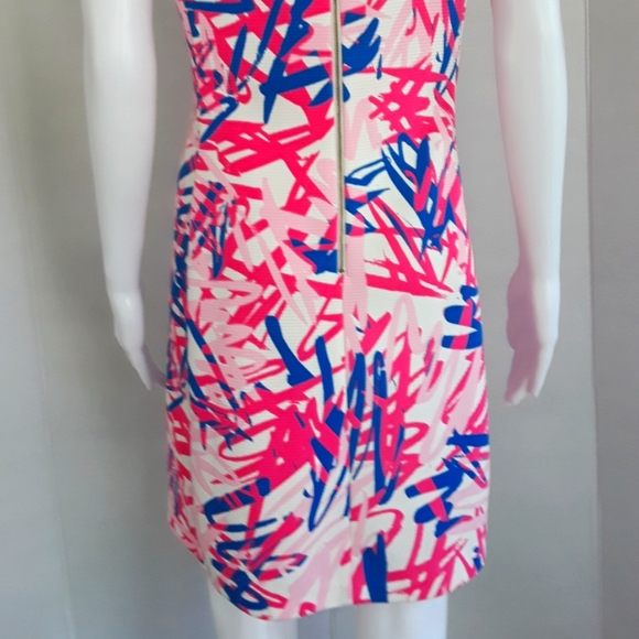 JUST...TAYLOR ABSTRACT PINK/BLUE LACE STRIPE SHIFT DRESS SZ 12 - Picture 8 of 10